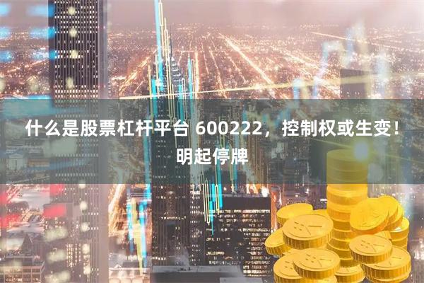 什么是股票杠杆平台 600222,控制权或生变!明起停牌