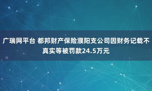 广瑞网平台 都邦财产保险濮阳支公司因财务记载不真实等被罚款24.5万元